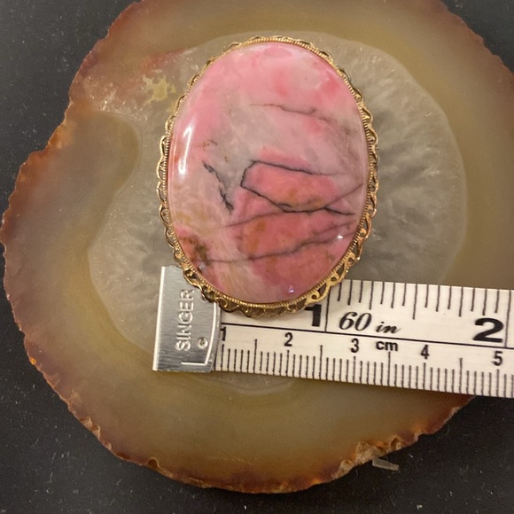 Vintage Rhodonite oval brooch sterling brooch 1.75" x 1.5" Guc - Picture 8 of 14